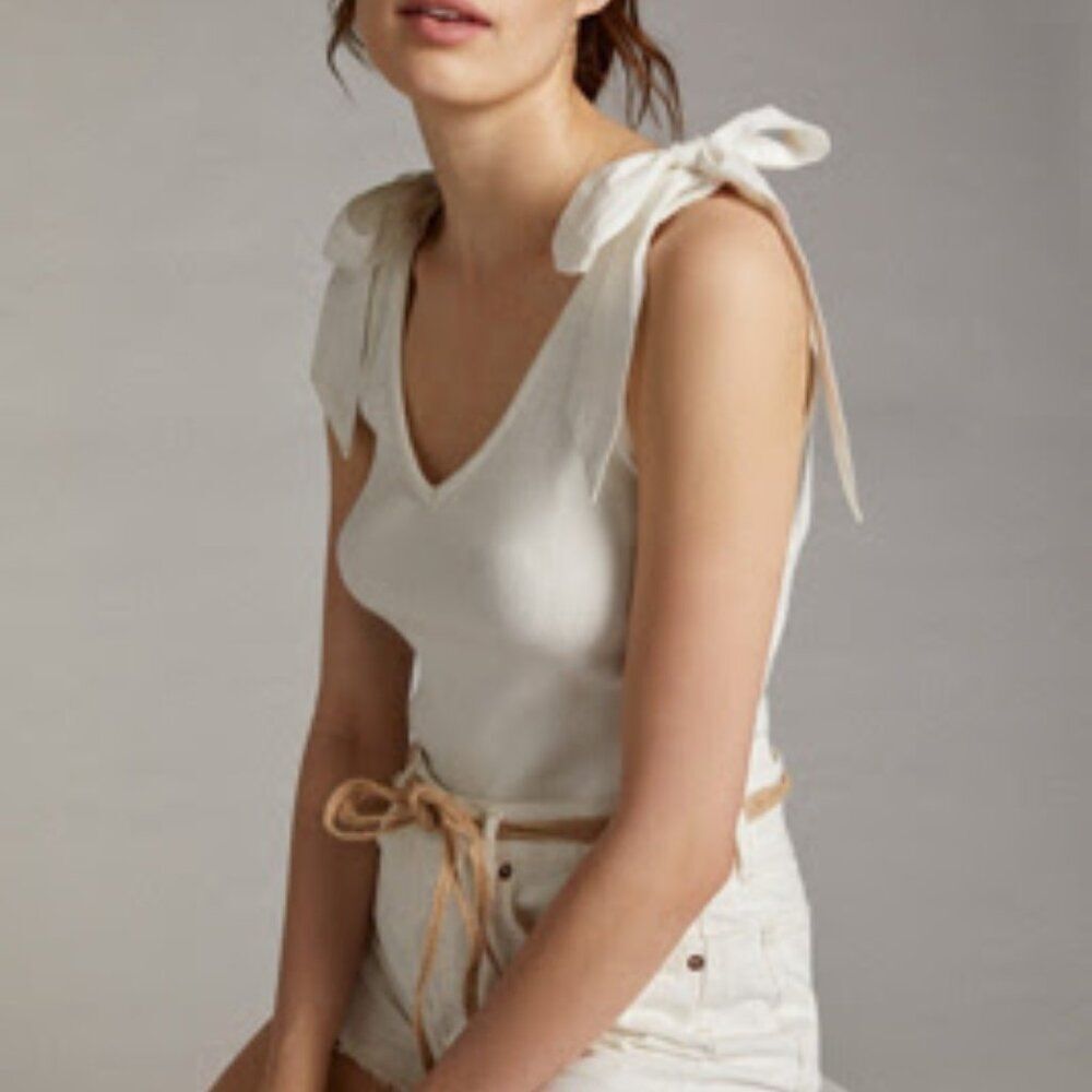 Anthropologie "Maeve" Bow-Tie Elegant White Sleeveless Top Size XL NWT Coquette